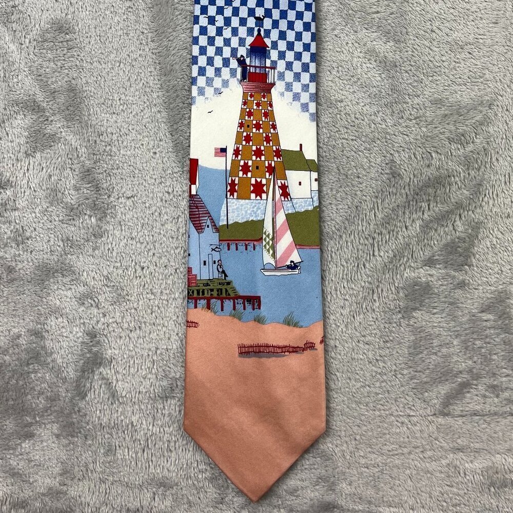 Jim Shore Lighthouse Sailing Themed Men's Classic 100% Silk Neck Tie